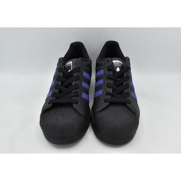 Adidas Womens Size 7.5 Superstar Black Purple Leather Sneakers Shoes - Picture 3 of 12